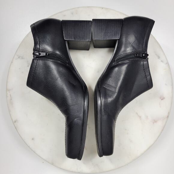 Naturalizer Stitch In Time Ankle Boots 7.5 Black Leather Chunky Heels Square Toe - Picture 11 of 14